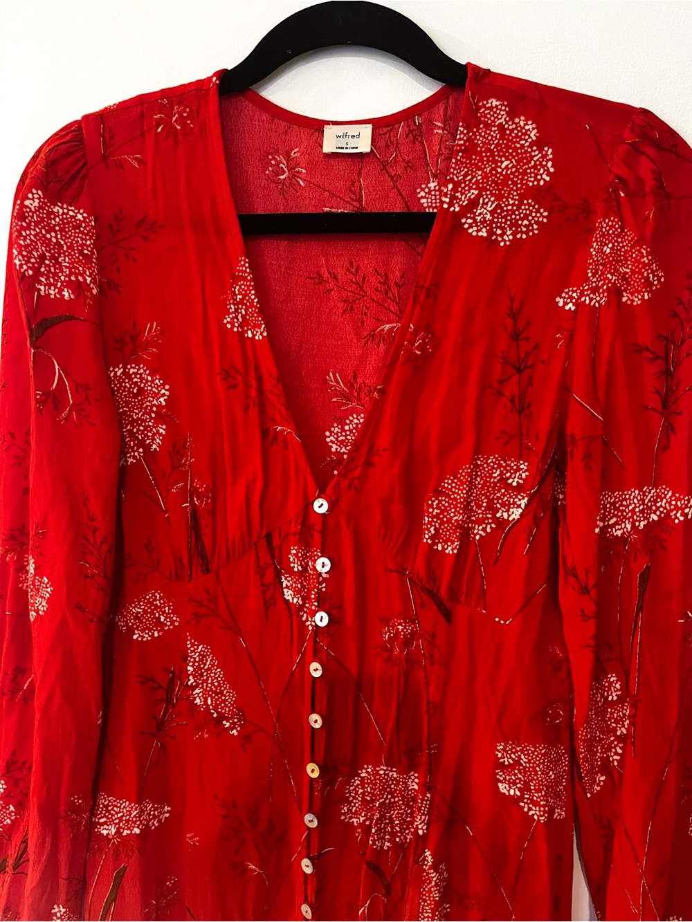 Aritzia Wilfred Red White Floral Gallery Button Front Midi Summer Dress sz Small - Picture 6 of 10